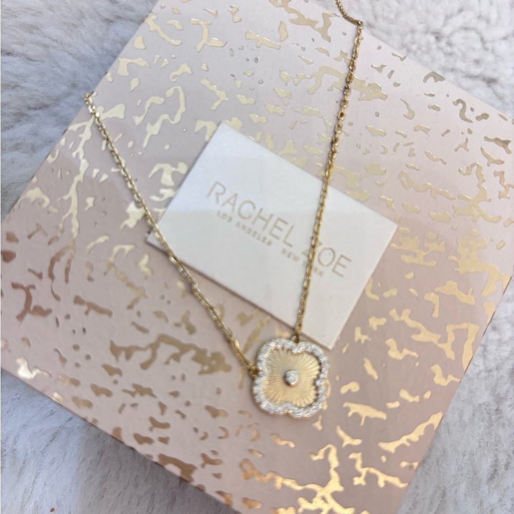 Rachel Zoe Gold Necklace with Rhinestone Clover Pendant